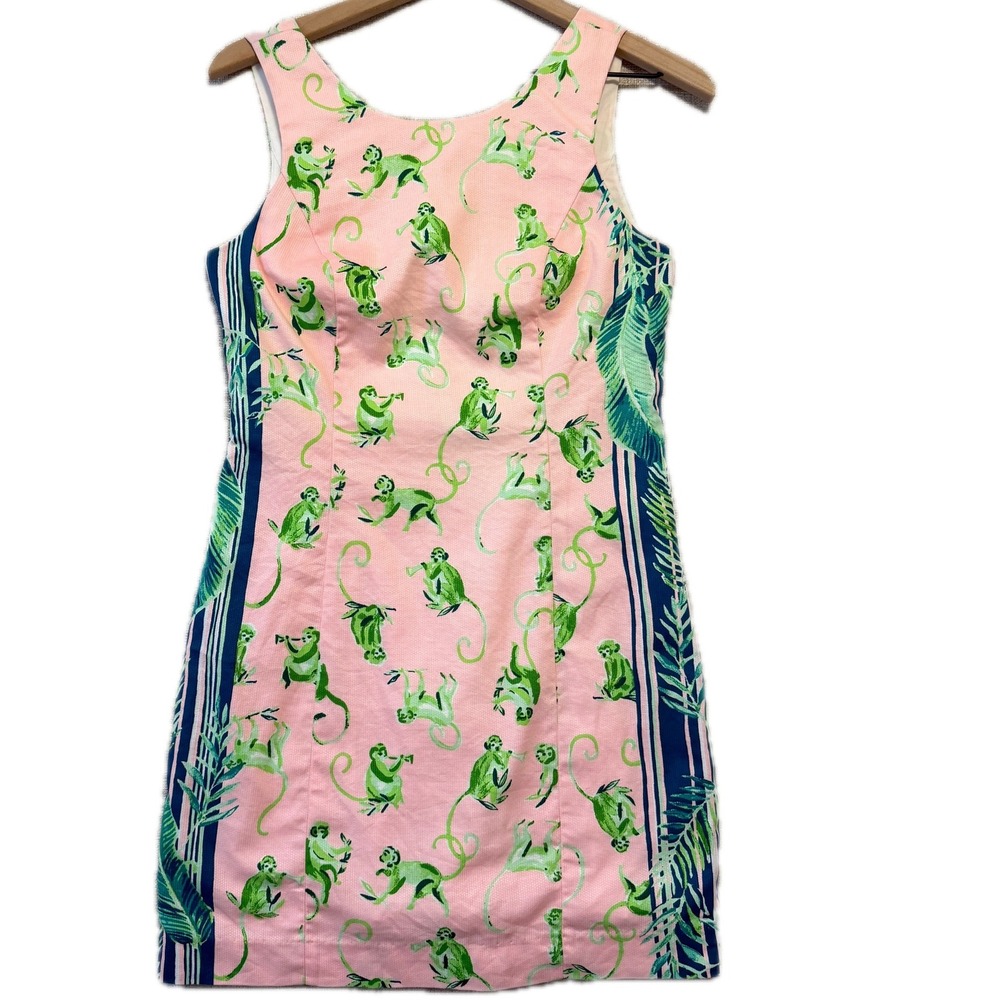 LILLY PULITZER Mila Stretch Shift Dress Women's 2 "Monkey See You Later" print